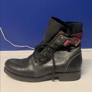 Black moto boot with ankle strap